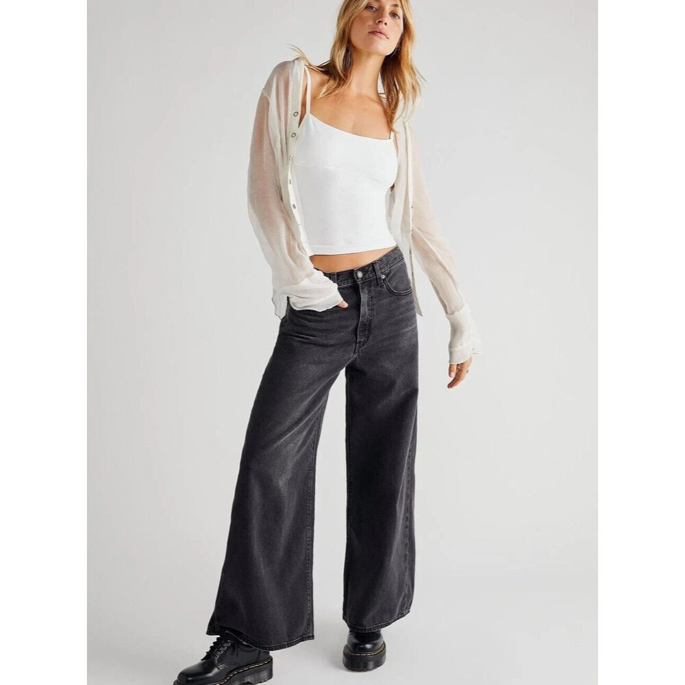 Levis Premium XL Flood Denim Jeans 32 Black Gray Wide Flare Leg Mid Rise Baggy